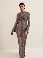 Phase Eight Black Renila Sequin Long Sleeved Maxi Dress - Image 3 of 7