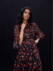Phase Eight Black Lela Floral Textured Midi Dress - Image 1 of 7