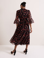 Phase Eight Black Lela Floral Textured Midi Dress - Image 3 of 7