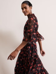Phase Eight Black Lela Floral Textured Midi Dress - Image 4 of 7