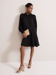 Phase Eight Black Tila Satin Embellished Shirt Dress - Image 3 of 7
