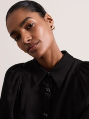 Phase Eight Black Tila Satin Embellished Shirt Dress - Image 4 of 7