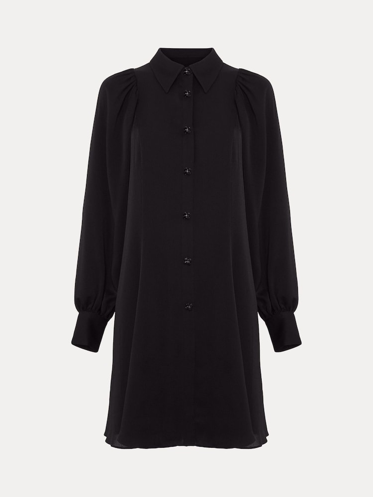 Phase Eight Black Tila Satin Embellished Shirt Dress - Image 7 of 7