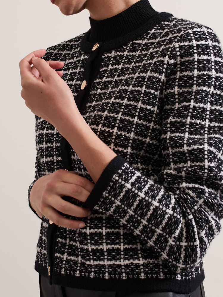 Phase Eight Black Tiffany Metallised Fibre Check Cardigan - Image 8 of 8
