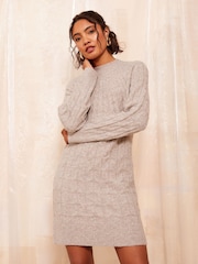 Friends Like These Camel Cable High Neck Mini Dresses - Image 1 of 4