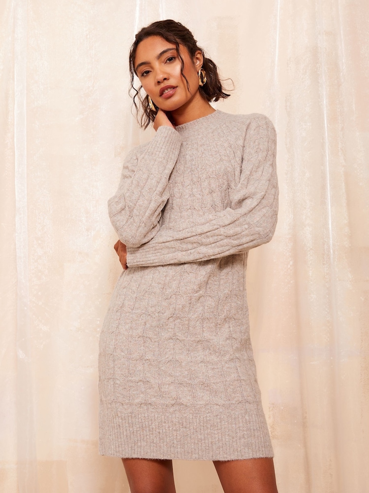 Friends Like These Camel Cable High Neck Mini Dresses - Image 1 of 4