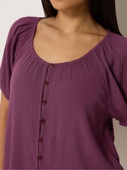 M&Co Purple Petite Crinkle Rayon Short Sleeve Blouse - Image 3 of 5