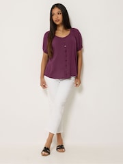 M&Co Purple Petite Crinkle Rayon Short Sleeve Blouse - Image 4 of 5