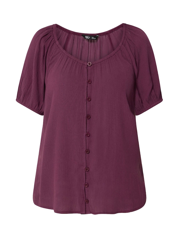 M&Co Purple Petite Crinkle Rayon Short Sleeve Blouse - Image 5 of 5
