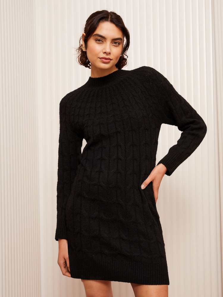 Friends Like These Black Cable High Neck Mini Dresses - Image 1 of 5