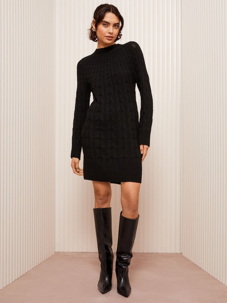 Friends Like These Black Cable High Neck Mini Dresses - Image 2 of 5