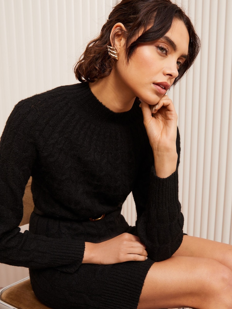 Buy Friends Like These Black Cable High Neck Mini Dresses from