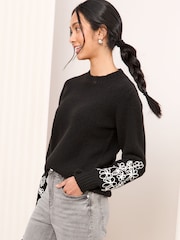 Friends Like These Black Floral Print Sleeve Jumper - Image 1 of 4