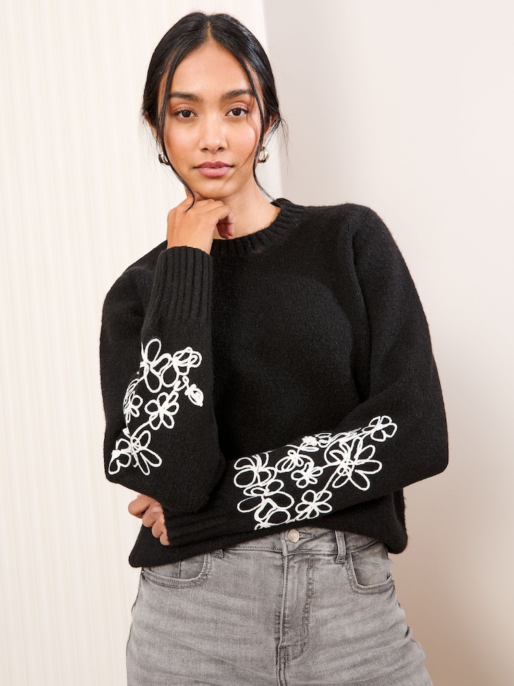 Friends Like These Black Floral Print Sleeve Jumper - Image 2 of 4