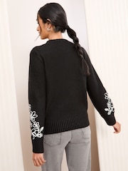 Friends Like These Black Floral Print Sleeve Jumper - Image 3 of 4