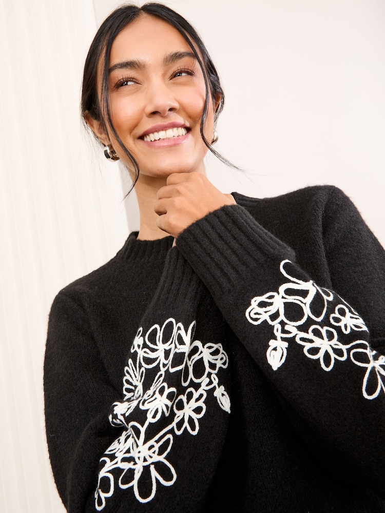 Friends Like These Black Floral Print Sleeve Jumper - Image 4 of 4