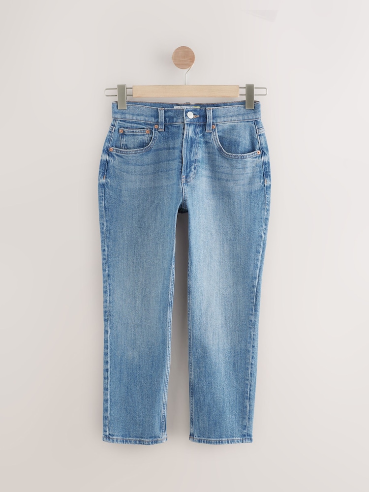 Mid Blue Hourglass Cropped Denim Capri Shorts - Image 5 of 7