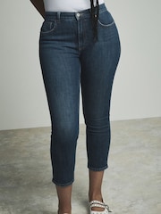 Dark Blue Hourglass Cropped Denim Capri Shorts - Image 2 of 5