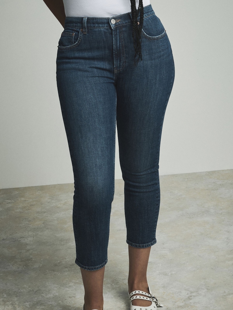 Dark Blue Hourglass Cropped Denim Capri Shorts - Image 2 of 5
