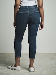 Dark Blue Hourglass Cropped Denim Capri Shorts - Image 3 of 5