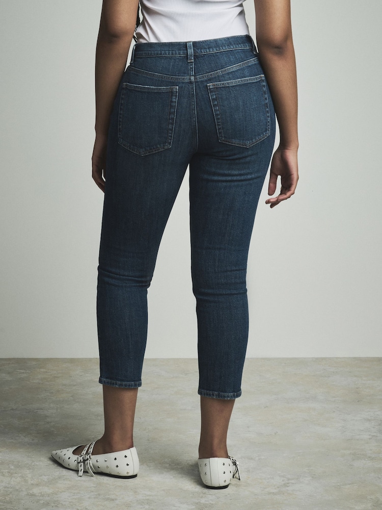 Dark Blue Hourglass Cropped Denim Capri Shorts - Image 3 of 5