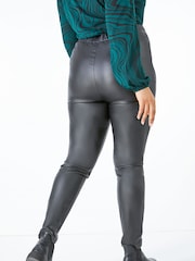 Roman Black Curve Faux Leather Elastic Waist Trousers - Image 2 of 3