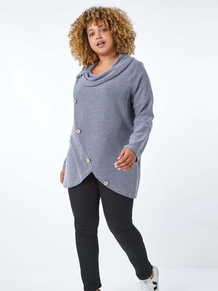 Roman Curve Cowl Neck Button Wrap Top - Imagen 1 de 4 Roman Curve Cowl Neck Button Wrap Top - Imagen 1 de 4