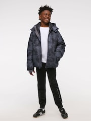 Abercrombie & Fitch Grey Wide Panel Quilted Puffer Coat - Image 3 of 5