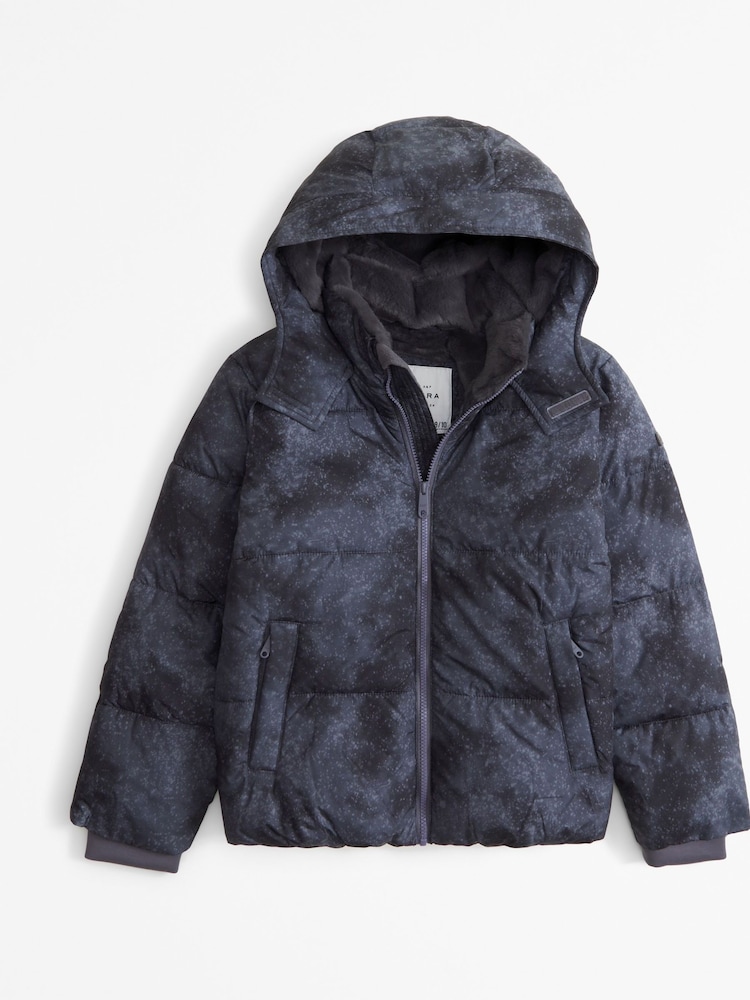 Abercrombie & Fitch Grey Wide Panel Quilted Puffer Coat - Image 5 of 5