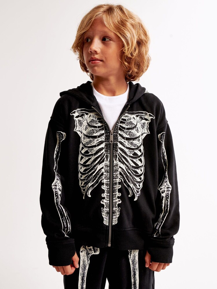 Abercrombie & Fitch Grey Halloween Skeleton Zip Hoodie - Image 1 of 7