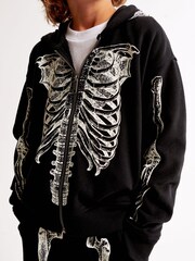 Abercrombie & Fitch Grey Halloween Skeleton Zip Hoodie - Image 6 of 7