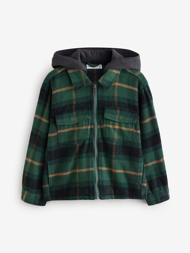 Abercrombie & Fitch Flannel Check Zip-Up Hooded Jacket - Image 1 of 3 Abercrombie & Fitch Flannel Check Zip-Up Hooded Jacket - Image 1 of 3