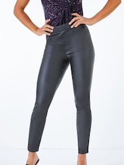 Roman Black Petite Faux Leather Pull On Trousers - Image 1 of 5