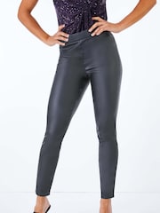 Roman Black Petite Faux Leather Pull On Trousers - Image 5 of 5