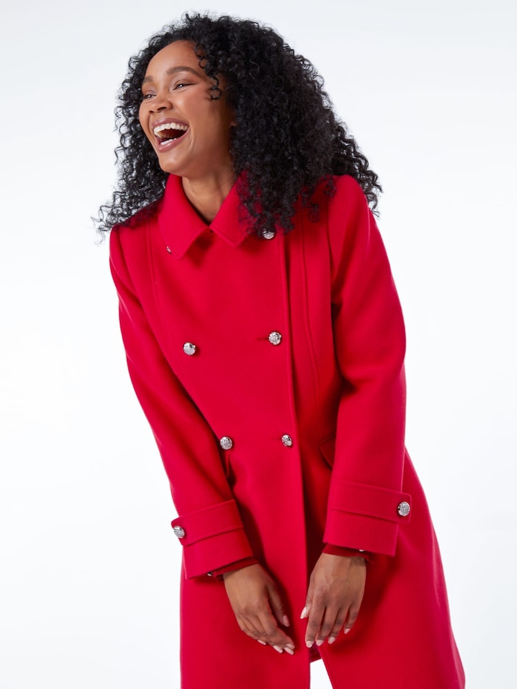 Roman Red Petite Double Breasted Military Coat - Image 2 of 5