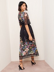 Friends Like These Black Floral Chiffon Dobby Midi Dress - Image 4 of 4