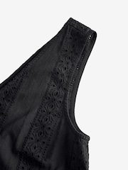 Laura Ashley Black 100% Cotton Beach Tie Front Broderie Vest Top - Image 7 of 7