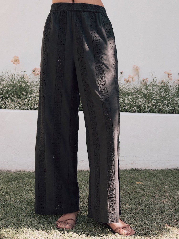 Laura Ashley Black 100% Cotton Broderie Beach Trousers - Image 2 of 8