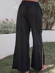 Laura Ashley Black 100% Cotton Broderie Beach Trousers - Image 3 of 8