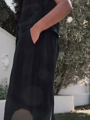 Laura Ashley Black 100% Cotton Broderie Beach Trousers - Image 4 of 8