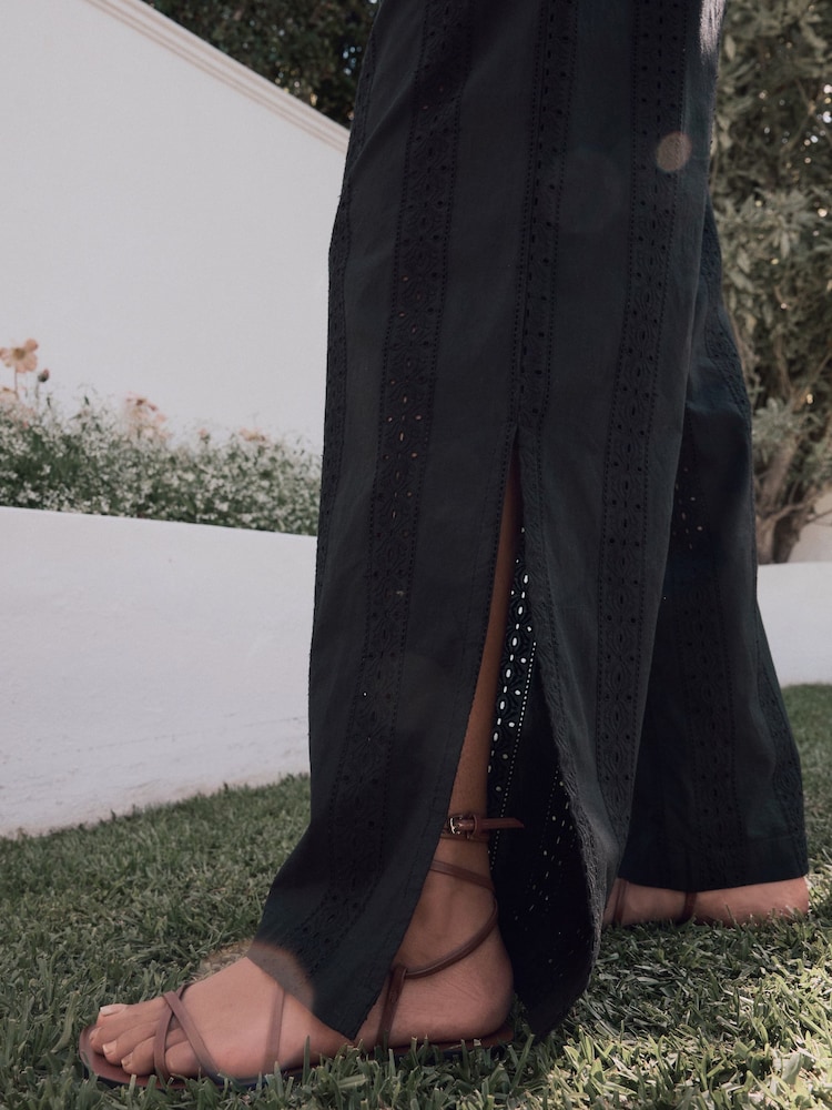 Laura Ashley Black 100% Cotton Broderie Beach Trousers - Image 5 of 8