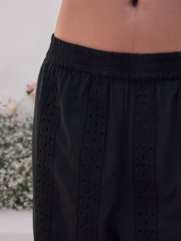 Laura Ashley Black 100% Cotton Broderie Beach Trousers - Image 6 of 8