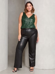 Lipsy Green Curve V Neck Sequin Vest - Image 2 of 4