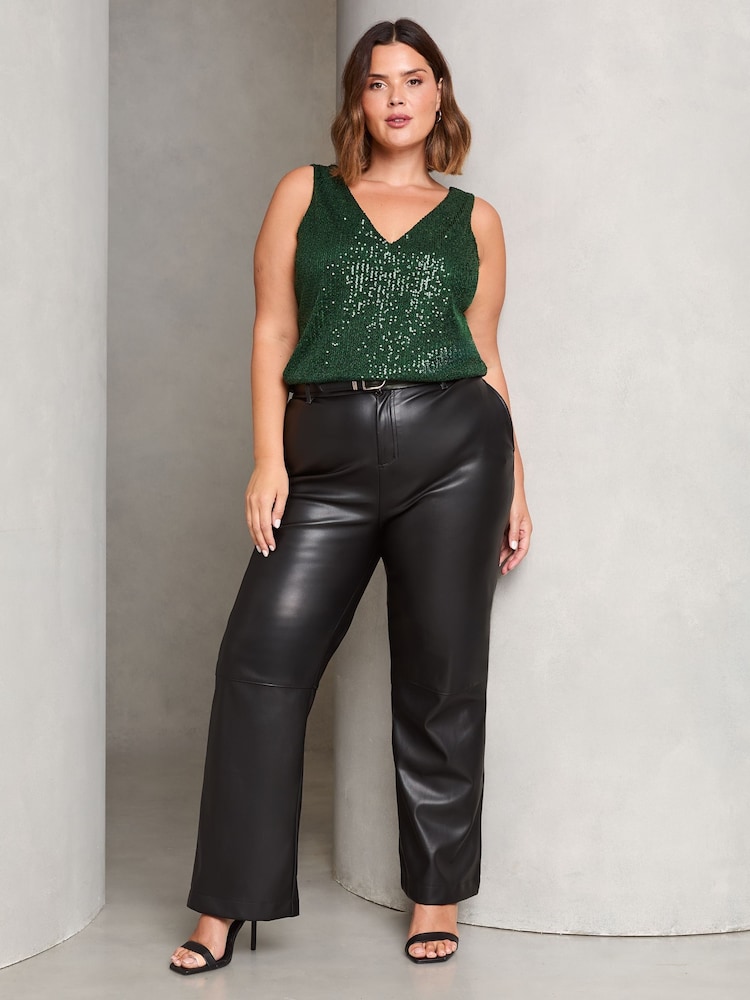 Lipsy Green Curve V Neck Sequin Vest - Image 2 of 4