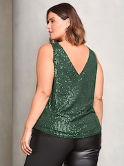 Lipsy Green Curve V Neck Sequin Vest - Image 4 of 4