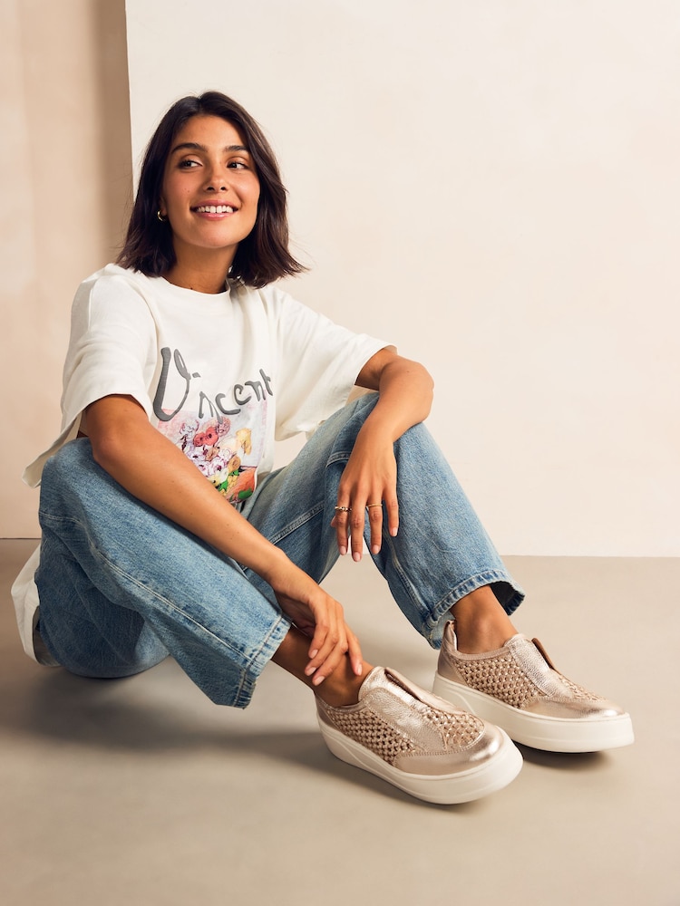 Gold Slip On Signature Forever Comfort® Leather Chunky Wedge Platform Trainers - Image 3 of 8