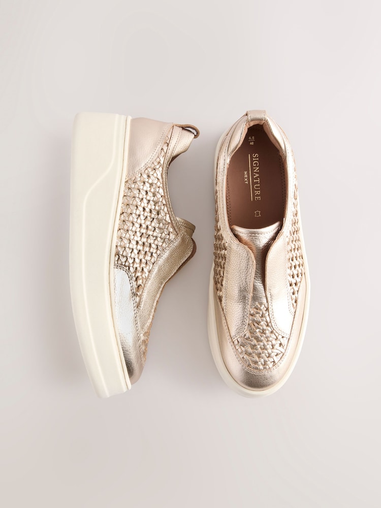 Gold Slip On Signature Forever Comfort® Leather Chunky Wedge Platform Trainers - Image 4 of 8
