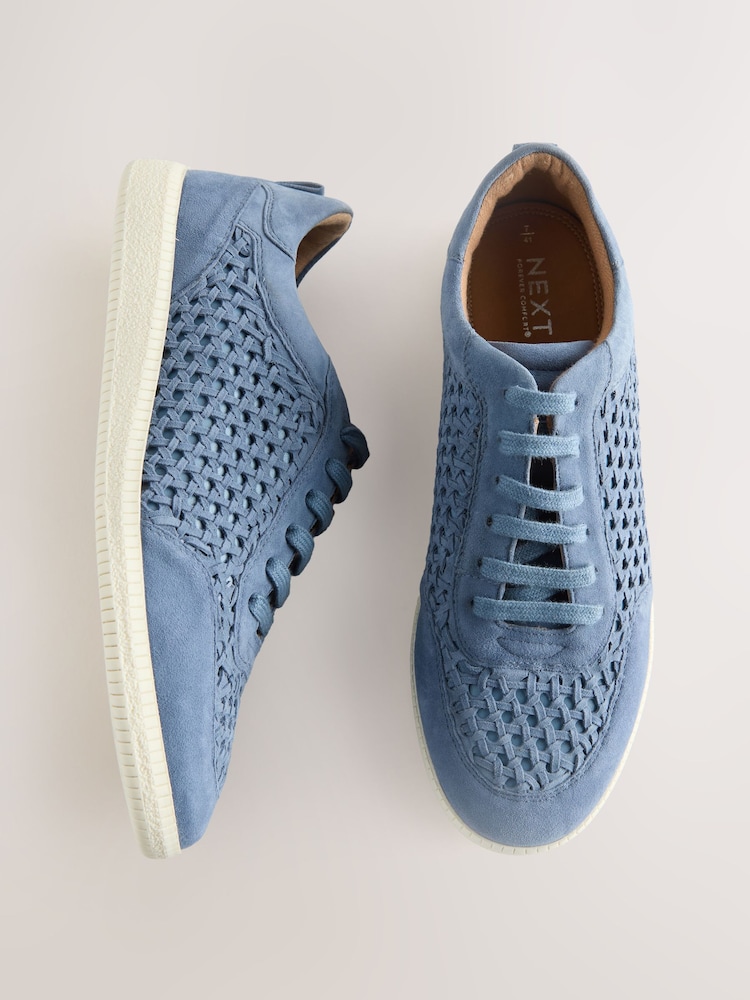 Blue Forever Comfort® Leather Round Toe Weave Slim Lace Up Trainers - Image 1 of 5