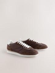 Chocolate Brown Forever Comfort® Leather Round Toe Retro Chunky Lace Up Trainers - Image 1 of 5