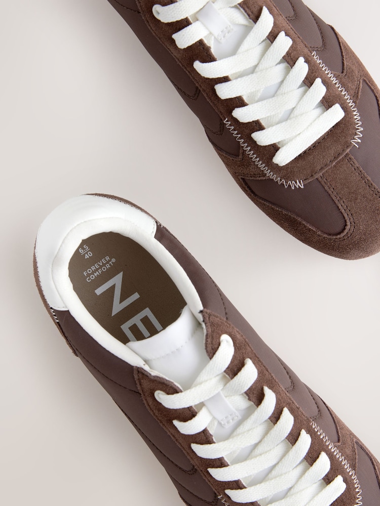 Chocolate Brown Forever Comfort® Leather Round Toe Retro Chunky Lace Up Trainers - Image 5 of 5